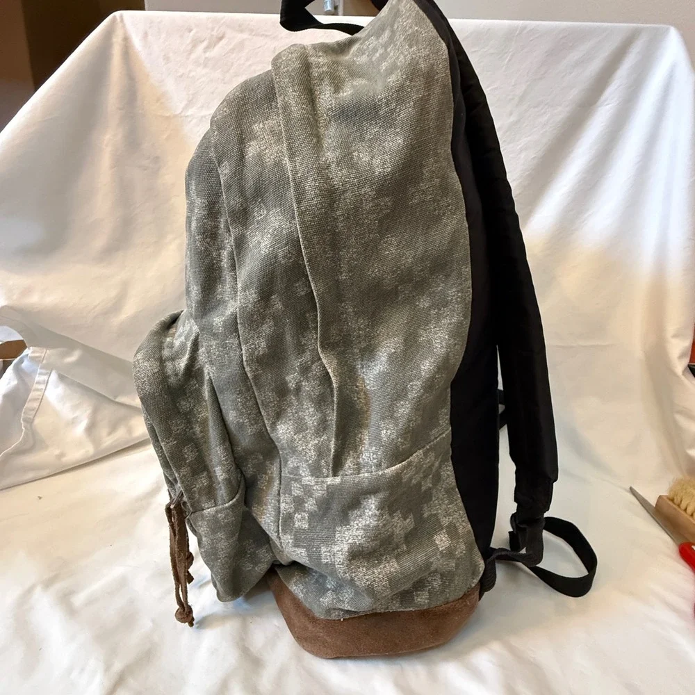 JanSport Right Pack Digital Camo Canvas Suede Bottom Backpack Grey Brown